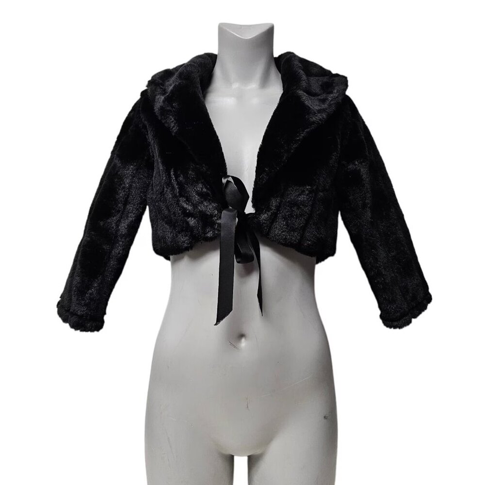 90s - 00s Ice Vanilla black faux fur bolero jacket . Medium . made in USA